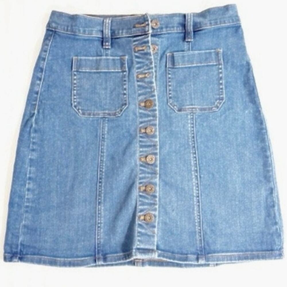 J CREW Button Front Stretch "Foxy Wash" Denim Skirt - Size 4